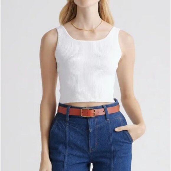Quince Cropped Square Neck Sweater Knit Tank White Large NWT - Picture 1 of 6